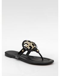 Tory Burch | Black Patent Leather Flat Sandals | Lyst