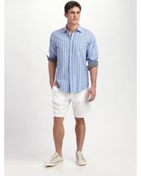 Zegna Sport | Blue Striped Cotton/linen Sportshirt for Men | Lyst