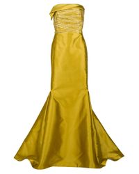 Angel Sanchez | Yellow Strapless Trumpet Gown with Cross Ribbon Bodice | Lyst