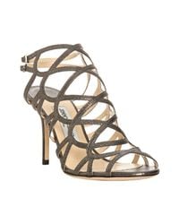 Jimmy Choo | Gray Zinc Glitter-printed Leather Platform Sandals | Lyst
