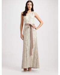 Tadashi Shoji | Natural One Shoulder Embroidered Lace Gown | Lyst