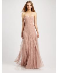 BCBGMAXAZRIA | Pink Strapless Ruched Center Gown | Lyst