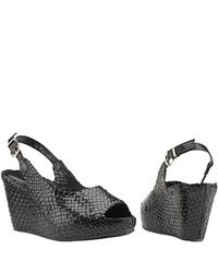 Sheridan Mia | - Black Leather Woven Wedge Sandal | Lyst