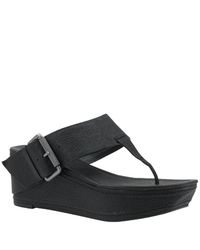 Vera Wang Lavender | Orlanda - Black Leather Wedge Sandal | Lyst