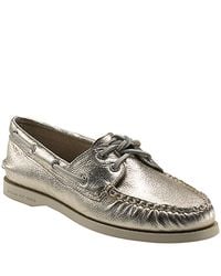 Sperry Top-Sider | Brown Montauk - Platinum Metallic Leather Boat Shoe | Lyst