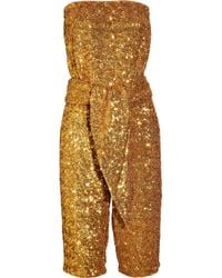 Lyst - Halston Sequin-embellished Strapless Jumpsuit in Metallic