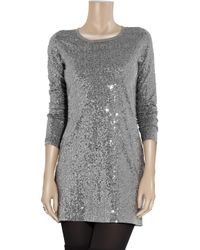 Dkny Sequin-embellished T-shirt Dress in Silver | Lyst