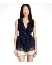 Tory Burch | Blue Elva Ruffled Silk Chiffon Blouse | Lyst
