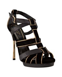 Gucci | Black Malika Leather & Velvet Strappy Platform Sandals | Lyst