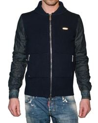 DSquared² | Blue Wool Knit and Denim Cardigan Sweater for Men | Lyst