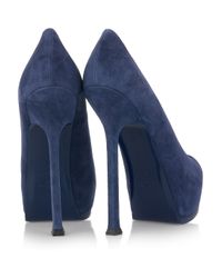 Saint Laurent | Blue Tribtoo Suede Platform Pumps | Lyst
