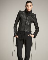 Ann Demeulemeester | Black Lace Up-detail Leather Jacket | Lyst