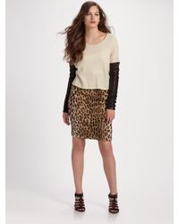 Elizabeth and James | Natural Faux Leopard Pencil Skirt | Lyst