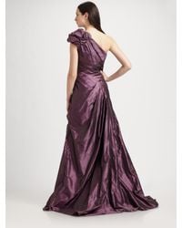 ML Monique Lhuillier | Purple One Shoulder Taffeta Gown | Lyst