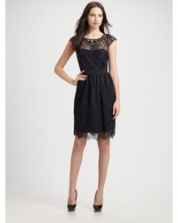 ML Monique Lhuillier | Black Midnight Lace Cocktail Dress | Lyst