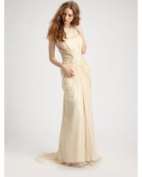 Tadashi Shoji | Natural Lace & Chiffon Gown | Lyst