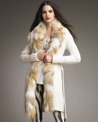 Roberto Cavalli | White Long Cardigan with Detachable Fox Collar | Lyst