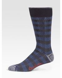 Robert Graham | Blue Check-stripe Dress Socks for Men | Lyst