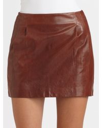 VINCE | Brown Pleated Lambskin Leather Mini Skirt | Lyst
