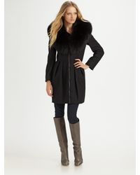 Alice + Olivia | Black Campbell Fox Fur Collar Coat | Lyst
