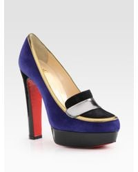Christian Louboutin | Blue Trotitella Loafer Suede and Metallic Leather Pumps | Lyst