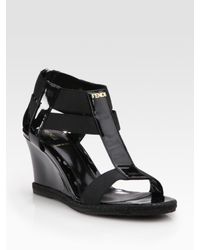 Fendi | Black Carioca T-strap Platform Wedge Sandals | Lyst