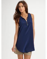 Vince | Blue Silk Zip-front Tunic | Lyst