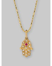 Sydney Evan | Metallic Diamond, Ruby & 14k Yellow Gold Hamsa Pendant | Lyst