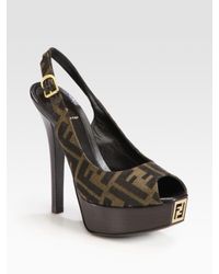 Fendi | Brown Sta Zucca Slingback Platform Logo Pumps | Lyst