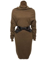 Lanvin | Natural Draped Turtleneck Dress | Lyst