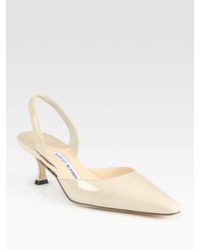 Manolo Blahnik | Natural Carolyne Patent Leather Point Toe Slingback Pumps | Lyst