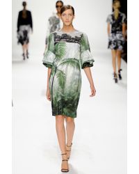 Dries van noten Spring 2012 Green Landscape Print Dress With Ruffle ...