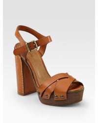 Chloé | Brown Leather Wooden-sole Platform Sandals | Lyst