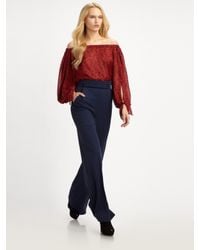 Saint Laurent | Red Off-the-shoulder Silk Blouse | Lyst