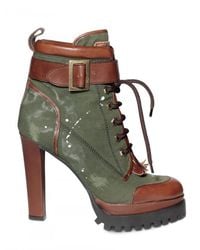 DSquared² | Green 130mm Washed Cotton Lace Up Low Boots | Lyst