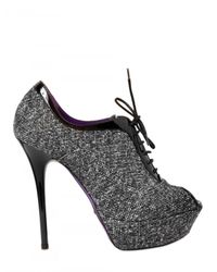 Grey Mer | Black 130mm Tweed Laced Peep Toe Low Boots | Lyst