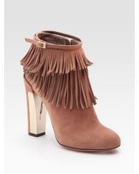 B Brian Atwood | Natural Pembra Suede Fringe Ankle Boots | Lyst