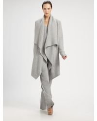 Donna Karan | Gray Cashmere Drape-front Cardigan | Lyst