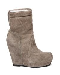Rick Owens | Gray Shearling Wedge Bootie | Lyst
