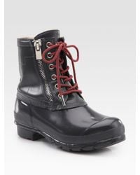 HUNTER | Gray Corwin Lace-up Leather & Rubber Duck Boots | Lyst
