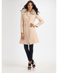 MILLY | Pink Katherine Fur Collar Coat | Lyst