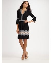 MILLY | Black Belle Zigzag Knit Dress | Lyst