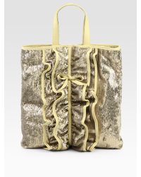 RED Valentino | Metallic Ruffle-front Sparkle Tote Bag | Lyst