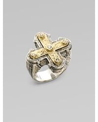 Konstantino | Metallic Sterling Silver & 18k Gold Diamond Cross Ring | Lyst