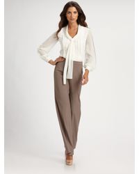 St. John | Brown Stretch Wool Wide Leg Diana Pants | Lyst
