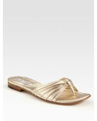 Manolo Blahnik | Metallic Leather Thong Sandals | Lyst