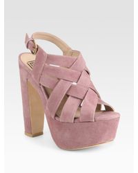 Pour La Victoire | Pink Glenna Woven Suede Platform Sandals | Lyst