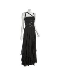 BCBGMAXAZRIA | Black Silk Chiffon Asymmetrical Sequin Detail Gown | Lyst