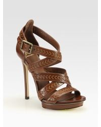 B Brian Atwood | Brown Cordoba Strappy Leather Platform Sandals | Lyst