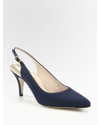 Ferragamo | Blue Canvas Point Toe Slingback Pumps | Lyst